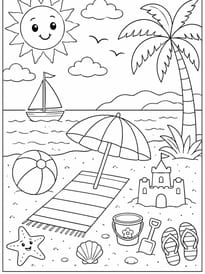 Coloriage parasol sur la plage