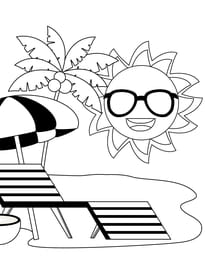 Coloriage : bronzer au soleil, sous les cocotiers