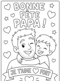 Coloriage "bonne f&ecirc;te papa je t'aime fort"