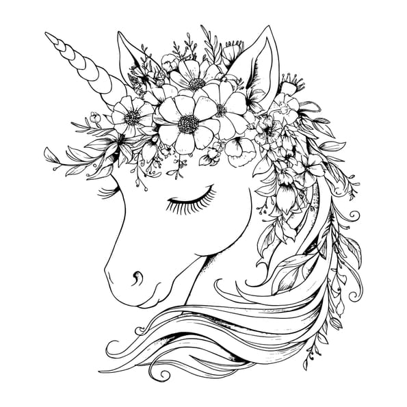 Magnifique licorne &agrave; la crini&egrave;re orn&eacute;e de fleurs