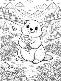 Une adorable marmotte cueille des fleurs en montagne