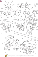 Coloriage d'animaux qui dansent pour la f&ecirc;te du 14&nbsp;juillet