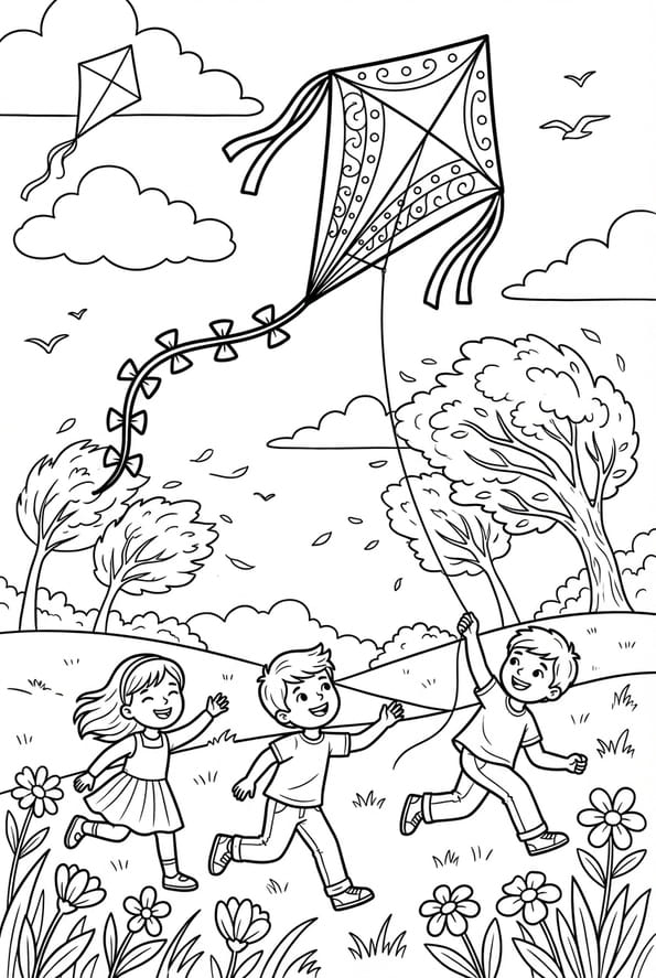 Des enfants jouent au cerf-volant