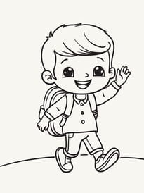 Coloriage d'un &eacute;colier avec son cartable