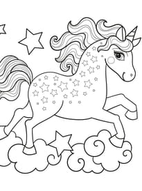 Coloriage d'une belle licorne sur des nuages