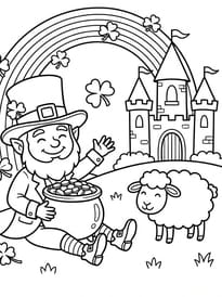 Coloriage d'un leprechaun irlandais, symbole de la Saint-Patrick