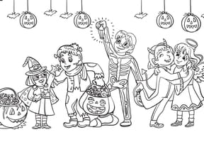 Coloriage f&ecirc;te d'Halloween d&eacute;guis&eacute;e entre copains