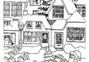 Coloriage noel traineau village