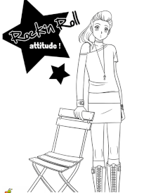 Coloriage mode fillette tenue rock n roll