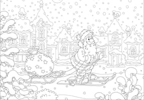 Coloriage enchanté du père Noël qui fait du ski