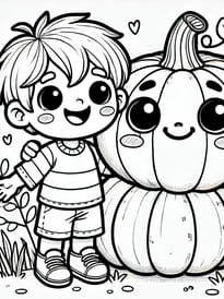 Coloriage d'un enfant avec une citrouille d'Halloween