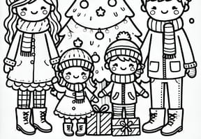 Coloriage famille sous le sapin de Noël