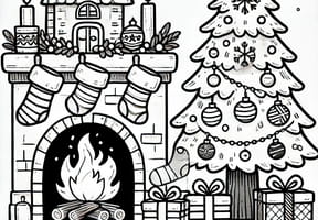 Coloriage sapin de Noël et cheminée