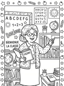 Coloriage ma&icirc;tresse en classe