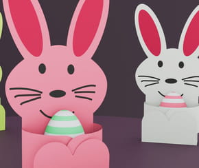 Pliage d'un lapin de P&acirc;ques qui tient un &oelig;uf