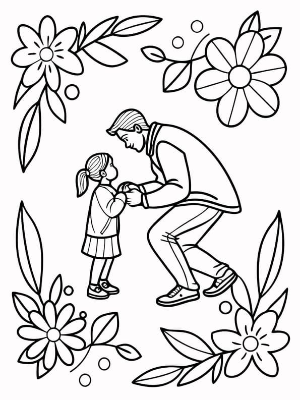 Coloriage petite fille et son papa pour la f&ecirc;te des p&egrave;res