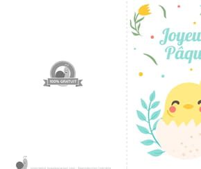Carte "Joyeuses P&acirc;ques" avec un adorable poussin