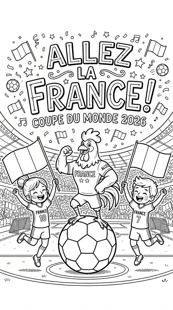 Coloriage "Allez la France" pour la Coupe du Monde de foot