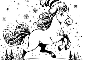 Un cheval joue dans la neige avec son bonnet de Noël