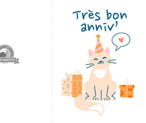 Carte "tr&egrave;s bon anniv" avec un adorable chaton