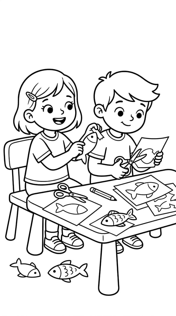 Les enfants d&eacute;coupent des poissons pour f&ecirc;ter le 1er avril