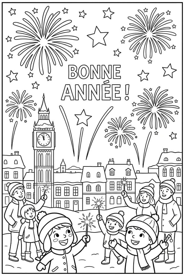 Coloriage d'un feu d'artifice le soir du Nouvel An