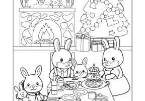 Coloriage famille lapin Noël