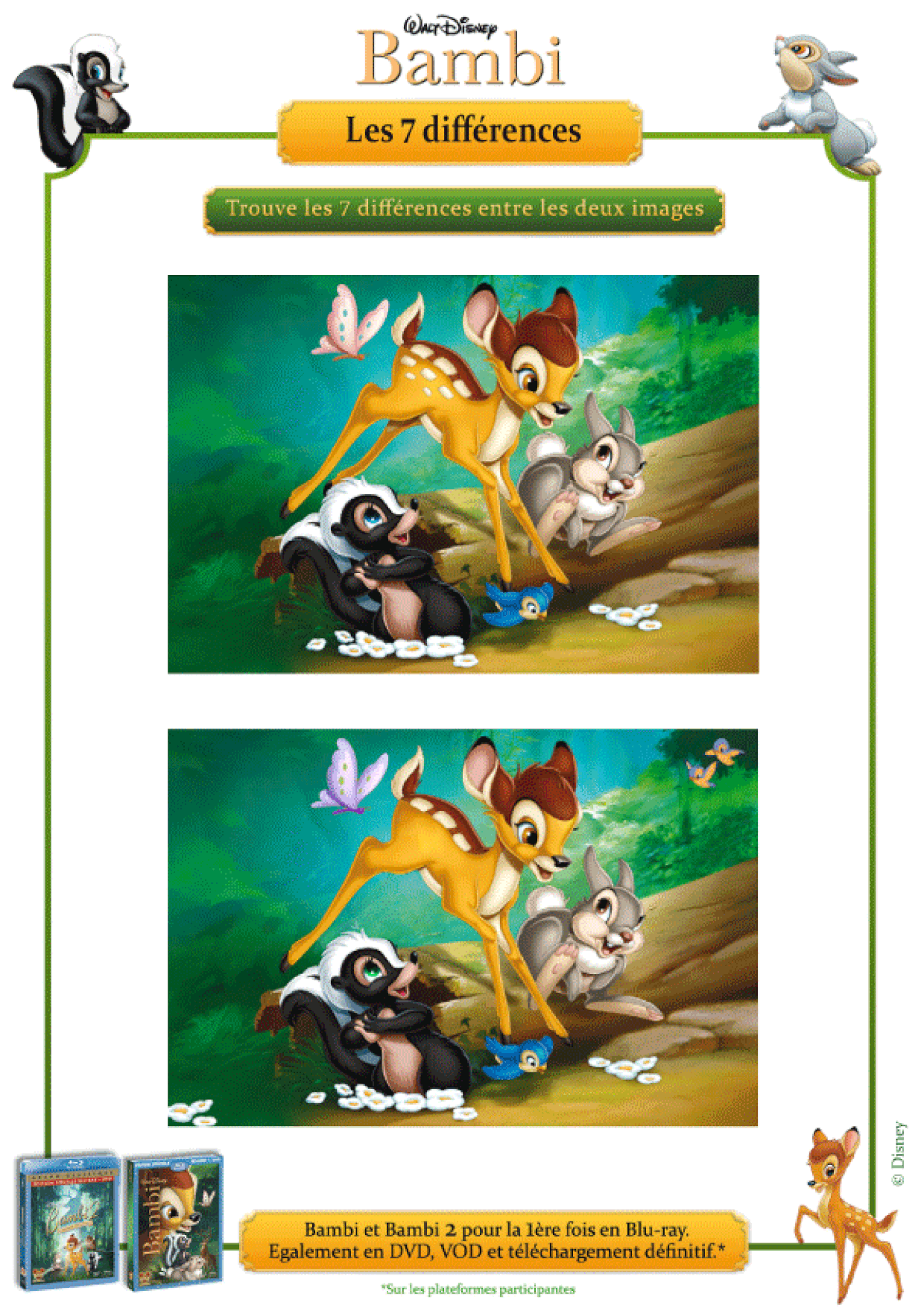 Jeux Des 7 Erreurs En Couleur à Imprimer Jeu des 7 différences Bambi