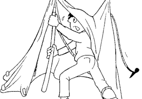Coloriage camping monter la tente