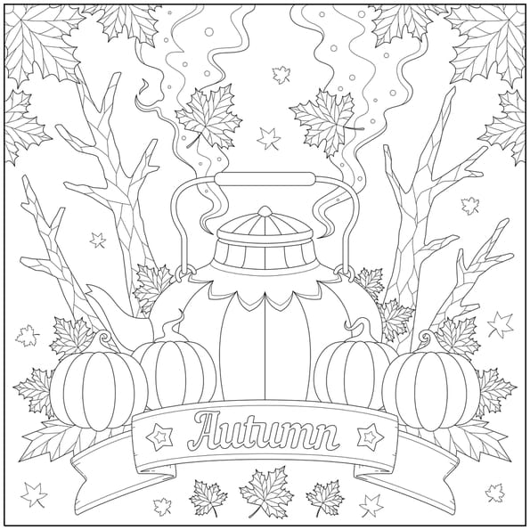 Coloriage d'automne bouilloire et citrouille