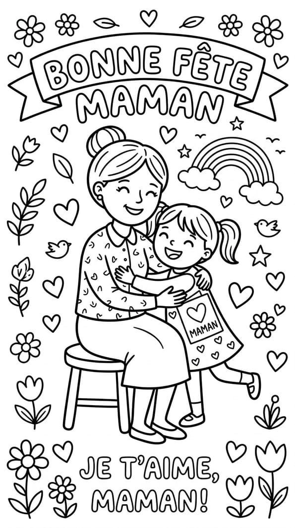 Coloriage "je t'aime maman" pour la f&ecirc;te des m&egrave;res