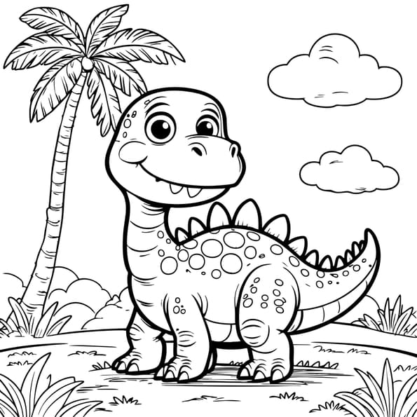 Coloriage d'un adorable petit dinosaure