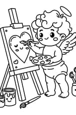 Cupidon peint un joli c&oelig;ur pour la Saint-Valentin