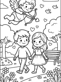 Cupidon tire sa fl&egrave;che d'amour sur un couple mignon