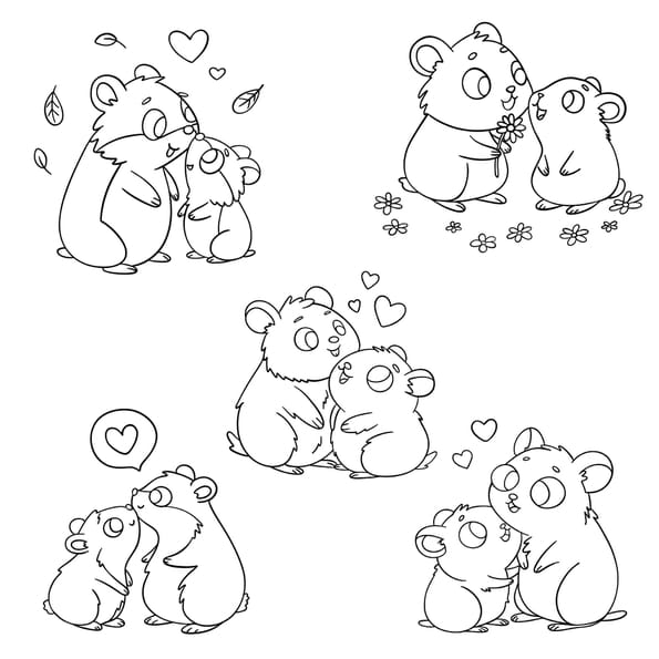 Coloriage f&ecirc;te des m&egrave;res, hamsters
