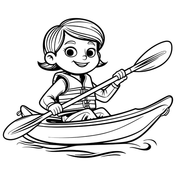 Coloriage petite fille kayak