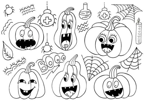 Coloriage ensemble de citrouilles d'Halloween amusantes