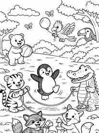 Tous les animaux du zoo s'amusent ensemble