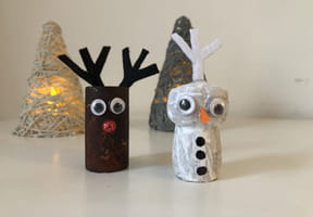 Renne et bonhomme de neige en bouchon de li&egrave;ge